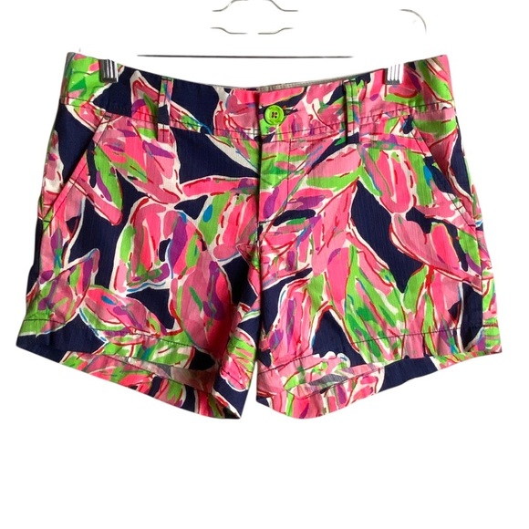 Lilly Pulitzer Size 4 The Callahan Shorts Tropical Floral Navy Pink Resortwear - Picture 1 of 8